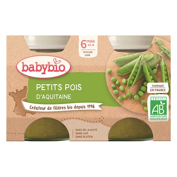 Babybio Légumes Pot Petits Pois +6m Bio 2 x 130g