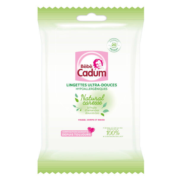 Cadum Bébé Natural Caresse Lingettes Pocket Ultra-Douces 20 unités