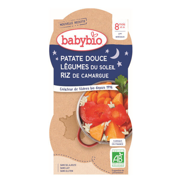 Babybio Repas Soir Bol Patates Douces Légumes du Soleil +8m Bio 2 x 200g