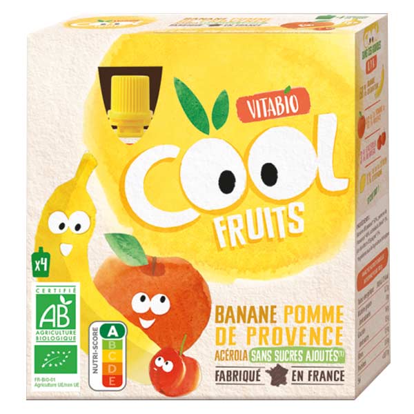 Vitabio Cool Fruits Pomme Banane Acérola Bio Lot de 4 x 90g