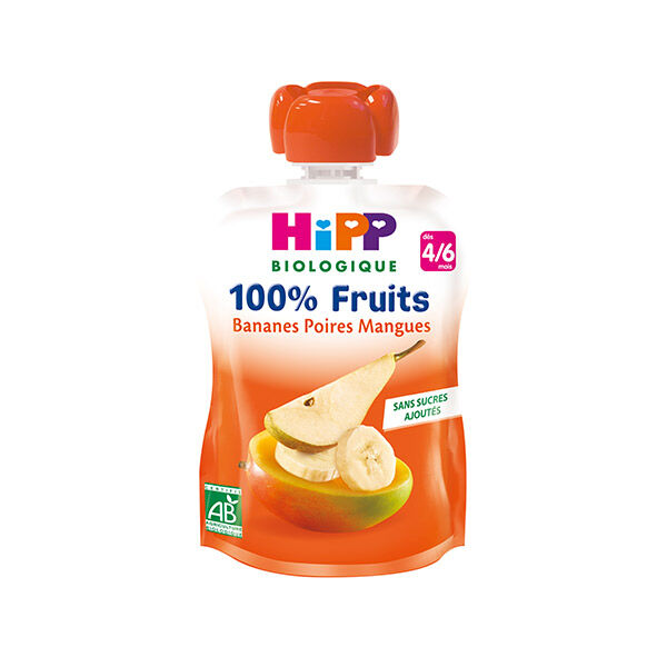 Hipp Bio 100% Fruits Gourde Bananes Poires Mangues +4m 90g