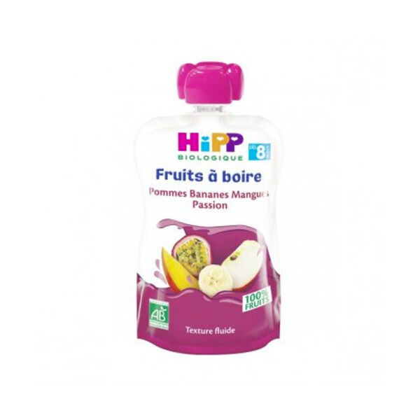 Hipp Bio Fruits à Boire Gourde Pommes Bananes Mangues Passion +8m 90ml