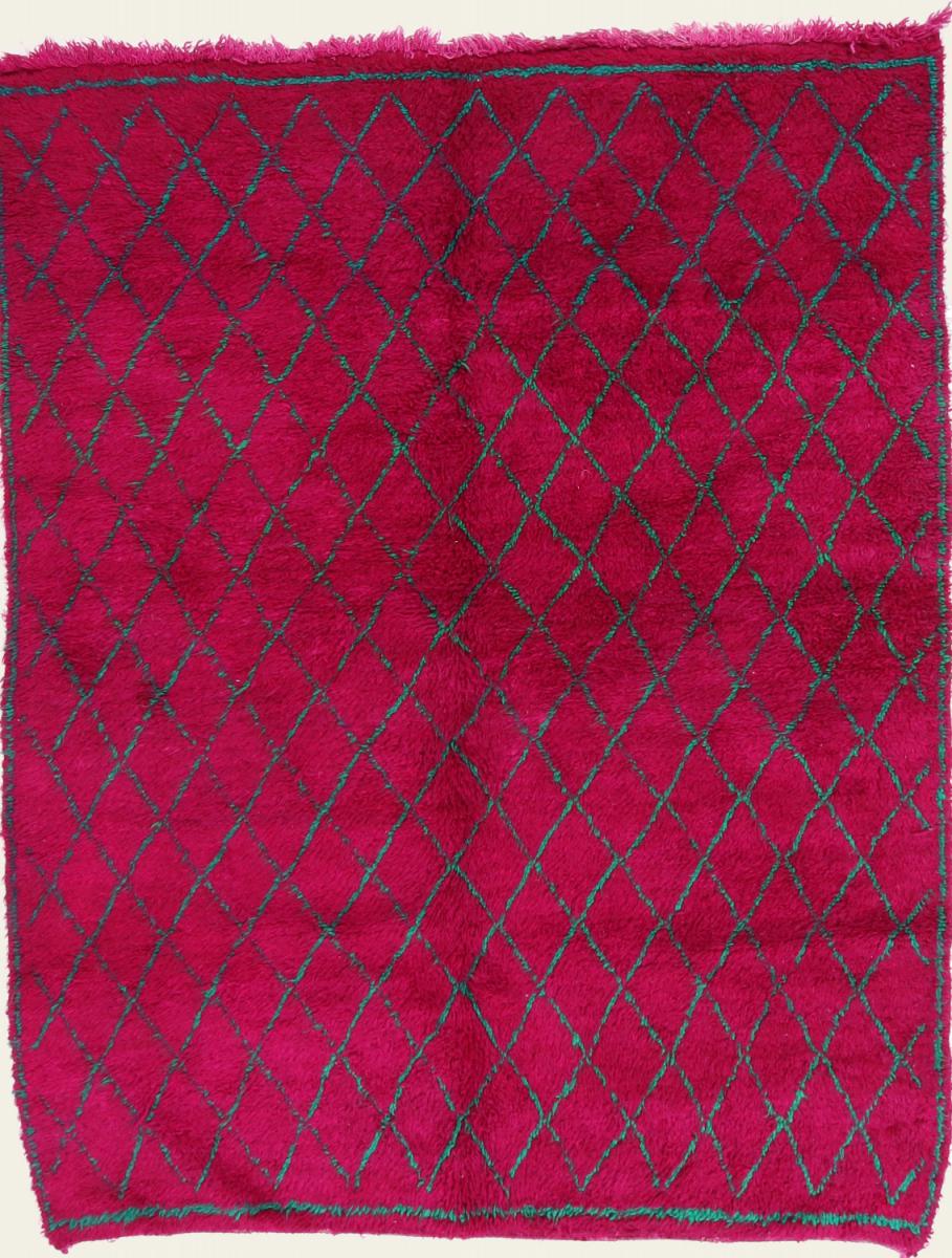 Nain Trading Tapis Berber Beni Ourain 221x175 Moderne/Design Rouge/Violet (Noué à la main, Laine, Maroc)