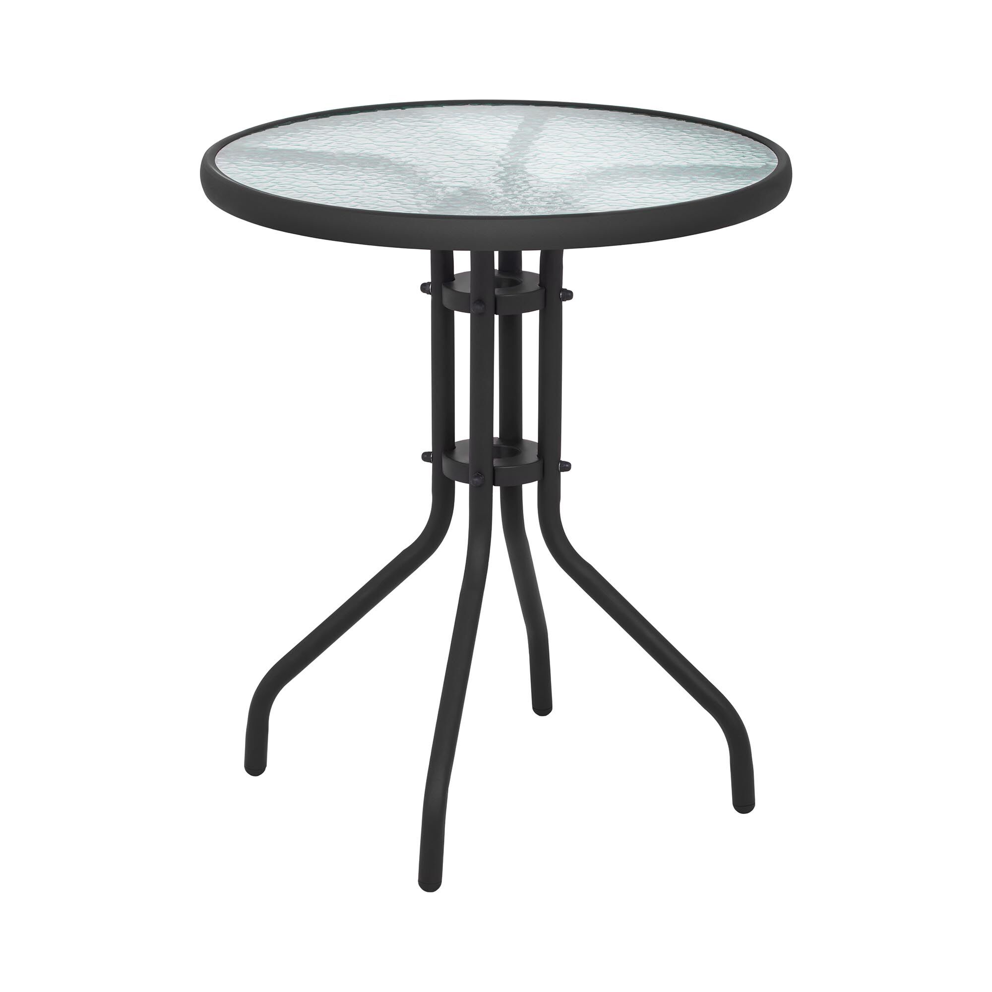 Uniprodo Table de jardin ronde - Noire - Plateau de verre - Ø 60 cm UNI_TABLE_01