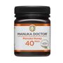 Manuka Doctor 40 MGO Mānuka Honey 250g Harvested and packed by us in New Zealand. 100% New Zealand Mānuka Honey. Certified by New Zealand Gov. MGO (Methylglyoxal) displays Antimicrobial Activity which is known to kill certain types of bacteria. Description The number on the front of the pot represents the mg per kg of MGO (Methylglyoxal) and the related strength of Antimicrobial Activity, which is known to kill certain types of bacteria. The greater the number, the stronger the Antimicrobial Activity. MGO in Mānuka honey is naturally made in the hive from DHA which is present in the nectar of the Manuka Bush. Within the hive DHA undergoes the Maillard reaction to naturally form MGO. 100% Genuine New Zealand Mānuka Honey. Independently tested to show it meets the New Zealand Government's definition of Mānuka honey. Pure New Zealand Mānuka Honey has a unique taste that changes as the MGO rating increases. It isn't as sweet as most mass produced honey varieties so to help you decide on the taste and antimicrobial properties (MGO rating) that's perfect for you we've created this handy taste chart. Honey should not be given to infants under 12 months old. Manuka Doctor Mānuka Honey purchased directly from us will have an expiry date with a minimum of 6 months remaining from the date of purchase. Please note that Manuka Doctor Honey is not for resale. In hot weather we recommend that our Manuka Doctor Honey is refrigerated to maintain a thick, golden consistency. If your honey does become runny then simply chill for a few hours. On the subject of plastic, we as a business we have considered switching to glass for our Manuka Honey for some years. However after an impact assessment, it was established that because the product is transported over 11,000 miles by sea, changing from recyclable plastic to glass would add significant weight and therefore fuel, emissions and pollutants to every shipment. Read more on our commitment to use only BPA-free plastic for our Manuka Honey here. Ingredients New Zealand Manuka Honey. Nutrition 