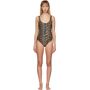 GANNI Tan & Black Leopard One-Piece Swimsuit  - 943 Leopard - Size: 32 - Gender: female Recycled jersey one-piece swimsuit featuring leopard pattern printed in tan and black throughout. Scoop neck collar. Half-zip closure at front. Ruching at side-seams. Black hardware. Supplier color: Leopard 