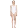 More Joy White 'Sex' One-Piece Swimsuit  - White - Size: 34 - Gender: female Stretch recycled nylon jersey one-piece swimsuit in white. Scoop neck collar. Text printed in black at chest. Low back. Rubberized logo patch in black at back. Fully lined. Supplier color: White 