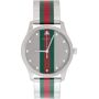 Gucci Silver G-Timeless Web Watch  - SILVER - Size: UNI - Gender: male Swiss-made stainless steel three-hand watch in silver-tone. Signature red and green stripes throughout. Flat lens at circular face. Tonal dial featuring signature carved graphic, and logo plaque. Logo and signature carved graphic at back face. Stainless steel band with press-release fastening. ETA quartz movement. Water resistance up to 50 meters. Approx. 1.5 diameter. Supplier color: Silver 