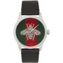 Gucci Black G-Timeless Web Bee Watch  - BLACK - Size: UNI - Gender: male Lugged round case in stainless steel. Sapphire crystal lens with anti-reflective coating. Embroidered dial featuring signature red and green striping, and graphic embroidered in silver-tone. Grained leather strap in black with adjustable pin-buckle fastening. Two-hand Ronda quartz movement. 50m water-resistance. Swiss-made. Logo engraved at back face. Approx. 45mm case diameter x 10mm case width; 0.75 strap width. Supplier color: Black 