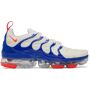 Nike Off-White & Blue Air VaporMax Plus Sneakers  - COCONUT MILK/BRIGHT - Size: 42.5 - Gender: male Low-top bonded jersey sneakers in off-white. Rubberized trim in blue and orange throughout. Round toe. Lace-up closure in white. Logo patch at padded tongue. Padded collar. Grosgrain pull-loop in orange and rubberized logo in yellow and black at heel collar. Swoosh in orange at outer side. Tonal rubber midsole. Transparent and orange treaded rubber outsole featuring VaporMax Air technology. Supplier color: Coconut milk/Bright crimson 