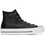 Converse Black Leather Chuck Taylor All Star Lift High Sneakers  - BLACK/BLACK/WHITE - Size: 44.5 - Gender: male High-top buffed leather sneakers in black. Round rubber cap toe in white. Tonal lace-up closure. Eyelet vents and leather logo appliqué in white and black at inner side. Canvas lining in off-white. Tonal rubberized stripe at welt. Rubber platform midsole in white featuring stripe in black and rubberized logo patch at heel. Treaded rubber outsole in white. Silver-tone hardware. Approx. 1.5 platform. Supplier color: Black/Black/White 