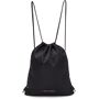 1017 ALYX 9SM Black Re-Nylon Drawstring Backpack  - BLACKBLK0001 - Size: UNI - Gender: male Recycled nylon twill backpack in black. Adjustable twin leather shoulder straps with pull-through fastening. Logo plaque at face. Drawstring at throat. Zippered pocket at interior. Logo-engraved silver-tone hardware. Approx. 12.5 length x 15 height. Supplier color: Black 