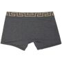 Versace Underwear Grey Long Greca Border Boxer Briefs  - A9X1 GREY - Size: Small - Gender: male Stretch cotton jersey boxer briefs in grey. · Mid-rise · Signature Medusa and Greek key pattern knit in gold-tone at elasticized waistband Supplier color: Grey 