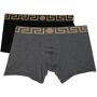 Versace Underwear Black Long Greca Border Boxer Briefs  - A91M GRYBLK - Size: Medium - Gender: male Stretch cotton jersey boxer briefs in black. · Mid-rise · Signature Medusa and Greek key pattern knit in gold-tone at elasticized waistband Supplier color: Black 