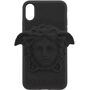 Versace Black Medusa iPhone X Case  - D41 BLACK - Size: UNI - Gender: unisex Flexible rubber iPhone X case in black. Embossed logo and signature sculpted Medusa head at face. Approx. 3 length x 5.75 height x 1.5 width. Supplier color: Black 