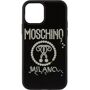 Moschino Black Pearl Double Question Mark iPhone 12/12 Pro Case  - 7956 Black - Size: UNI - Gender: unisex Rigid rubber phone case in black. Logo graphic in white and gold-tone at face. Logo printed in white at interior. H6 x W3 in Supplier color: Black 