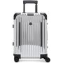 Genius Moncler Genius Moncler Rimowa 'Reflection' Silver Suitcase  - 900 Alumini - Size: UNI - Gender: female Polished anodized aluminum suitcase in silver-tone. Single-stage telescoping handle. Grab handle at top and side. Four dual wheels. Logo plaques in black at face. Detachable logo-embossed rubberized strap with magnetic hinged pull-release fastening. Detachable logo-embossed rubberized tag. Programmable LED screen. Hinged double latch lock closure featuring integrated TSA key lock at main compartment. Two compartments with elastic garment straps with magnetic hinged pull-release fastenings. Quilted nylon lining in black. Approx. 14 length x 26 height x 8.5 width. 35L capacity. Three zippered packing cubes in silver-tone quilted nylon and logo stickers included. Part of the Moncler Rimowa 'Reflection' collection. Supplier color: Aluminium 