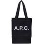 A.P.C. Navy Axelle Tote  - IAK Dark Navy - Size: UNI - Gender: female Denim and buffed leather tote bag in navy and black. · Twin carry handles · Zip pocket at interior · Cotton lining · Silver-tone hardware · H15.5 x W15 x D5.25 in Supplier color: Dark navy 