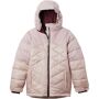 Columbia Girls' Winter Powder Quilted Jacket - Large - Mineral Pink / Mineral Pink Sheen- Women Features of the Columbia Girls' Winter Powder Quilted Jacket Omni-Heat reflective lining Outgrown grow system Synthetic down Insulation Attached, adjustable hood Chin guard PU coated centerfront zipper Adjustable, snap back powder skirt Silicone grippers on powder skirt Ski pass pocket Interior security pocket Media and goggle pocket Zippered hand pockets Adjustable cuffs Drop tail Reflective detail Comfort cuff with thumb hole Fabric Details Shell1: Omni-Tech plain weave 2L 100% Polyester Shell2: 100% Nylon Insulation: Omni-Heat thermarator Insulation 100% Recycled Polyester 