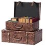 Vintiquewise Suitcase Storage Trunk with Faux Leather (Set of 2), Brown