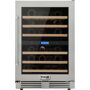 Thor Kitchen 24 in. 46-Bottles Built-in Indoor/Outdoor Independent Dual Zone Wine Cooler, Silver This Thor Kitchen 24 in. will fulfill all your needs. Customers have the choice of a Built-in or Freestanding application. Can be used in an indoor or outdoor setting. Includes beech wood rolling shelves with rolling slide ways. Dual zone for your convenience of storing red and white wines. Can hold up to 46 bottles for your pleasure. Color: Stainless Steel. 