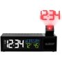 La Crosse Technology Pop-Up Bar Projection Electric Alarm Clock with USB Charging Port, Black The La Crosse Technology Projection Alarm Clock projects the current time on your wall or ceiling. It is loaded with other functions, such as projection direction with automatic focus and intensity settings. Projection alarm features dynamic color display with brightness control settings in a sleek, black case. Manual set time with calendar that will read with alternate views either by Full weekday or Weekday/Month/Date. Included adapter powers this bedside clock which will charge your smartphone or another mobile device (charge cable, not included.) The clock also offers nap timer function and programmable alarm. It also monitors and displays the room’s temperature and the humidity. 