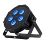 American DJ 11 in. 30-Watt LED Low Bay Black Finish Hex Par with RGBW Plus UV The ADJ Mega Par Profile Plus is a compact, low profile par designed for up lighting, stage lighting and will bring color and excitement to any event. This 2-in-1 LED Par offers RGB color mixing plus UV black light making it a multi-use wash fixture. The Mega Hex Par features 5 x 6-Watt, 6-in-1 (RGBAW + UV) LEDs which offers smooth color mixing and can produce a larger-scale of colors than a 4-color LED, such as hot pink, lime green and electric blue. It has a 25 beam angle, 5 operational modes, and 5 DMX Channel modes for a variety of programming options. Users can use the included ADJ UC IR wireless remote to control black out, full on, strobe, dimming, sound active and color change. Or, control these fixtures with ADJs my DMX software or the Airstream DMX Bridge APP (both sold separately). 