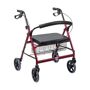 DMI Extra-Wide Heavy-Duty Steel Bariatric Rollator in Burgundy Designed with the bariatric user in mind, this heavy-duty extra-wide carbon steel Rollator provides heavier patients with the same mobility freedom as users of the 1012-series rollators with the added security to handle as much as 375 lbs. of user weight. Seating is increased to 22-1/2 in. of seating width with removable padded backrest and large 18-1/4 in. x 13 in. padded seat. Large 8 in. wheels handle most ground and floor surfaces. 