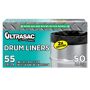 Ultrasac 55 Gal. Drum Liner Trash Bags (50 Count), Black The Ultrasac Drum Liner Trash Bags are resistant to tears and punctures to secure heavy loads. These bags are great for industrial use and fit commercial-sized drums. They are environmentally friendly and manufactured from 90% recycled materials. Made of 2-mil thick material, the 1-at-a-time dispensing design provides easy access. Color: Black. 