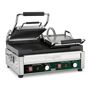 Waring Commercial Panini Ottimo Dual Panini Grill - 240-Volt (17 in. x 9.25 in. cooking surface), Silver Make perfectly grilled panini sandwiches and more with the 240V Waring WPG300 Double Italian-Style Panini Supremo Grill. Grooved cast-iron plates heat evenly and quickly cook sandwiches, burgers, chicken, and vegetables up to 3 in. thick. Its brushed stainless steel body and removable drip tray are easy to clean. Includes dual POWER and READY indicator lights. Color: Silver. 