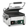 Waring Commercial Panini Perfetto Compact Panini Grill with Timer - 208-Volt (9.75 in. x 9.25 in. cooking surface), Silver Make perfectly grilled panini sandwiches and more with the 208V Waring WPG150TB Compact Italian-Style Panini Grill. Grooved cast-iron plates heat evenly and quickly grill sandwiches, burgers, chicken and vegetables up to 3 in. thick. Its brushed stainless steel body and removable drip tray are easy to clean. Includes adjustable thermostat to 570°F along with power ON and READY indicator lights, and timer. Color: Silver. 