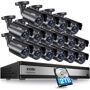 ZOSI 16-Channel 5MP-Lite 2TB DVR Security Camera System with 16 1080p Outdoor Wired Bullet Cameras, Black/White ZOSI surveillance systems are designed to meet your home and business needs. Super simple  Plug and Play  installation and operation. The advanced H.265+ video compression technology provide you more faster loading speed, 50% less storage space and lower resource/data consumption. The security system functions fully HD night vision, 4 kinds of different recording modes(1,Record footage continuously; 2,Record during scheduled times; 3,Only record when detect motion; 4,Recycle record), smart human detection, Instant email/APP push alerts and so on. No Monthly Fee, You can always remote access via ZOSI Smart APP on tablet or smartphone. Day or night, you should always feel safe and secure. Color: Black/White. 