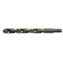CLE-LINE 1812 1/2 in. Cobalt Heavy-Duty Jobber Length Drill Bit (6-Piece) This High Speed Steel Heavy-Duty Jobber Length Drill features drills with right-hand direction of cut and was designed for drilling metal, wood and plastic. The drills were precision ground to tight tolerances with geometries that include a 135-degree split point to eliminate walking of the drills on the work-pieces and 3 flats on the shanks of drills above 11 in./64 in. for tighter chucking. This premium high speed steel drill set also has nitride black and gold treatment for increased hardness and tool longevity. 