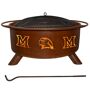 Miami Ohio 29 in. x 18 in. Round Steel Wood Burning Rust Fire Pit with Grill Poker Spark Screen and Cover, Red Built to rust - guaranteed to last. All fire pits come with a natural rust Patina finish that ages beautifully over time. Patina Products does not use harmful paints or coatings on the fire pits. When you receive your fire pit the patina finish may not be uniform so expect tones of amber, green, yellow, white, black, brown and even bare metal to be visible. It may be rough, dusty and flaky to the touch. Once you start a fire the color of your fire pit will quickly change to a pleasing deep, dark red color that will last for years to come (All Patina fire pits come with a limited 5-year warranty). Patina Products produces their plasma cut classic, collegiate, and custom fire pits designs on demand at their facility in Arroyo Grande, California. Every fire pit is manufactured from the highest grade 16-Gauge cold-rolled steel. The bowl or burn box of the Patina fire pit is deep drawn from a single piece of steel (there are no seams) and all the parts including the legs, safety ring and accessory supports are welded in place. The portable design allows the fire pit to move easily from barbecues, gatherings, camping, tailgating or a quiet evening at home. A sturdy mesh screen is welded to the inside of the fire pit to prevent sparks and embers from escaping. All Patina fire pits include a poker for moving wood and coals, a spark screen lid to keep the fire safe, a BBQ grill for cooking and an optional weather cover to protect the fire pit when it is not in use. 