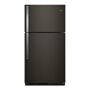 Whirlpool 21.3 cu. ft. Top Freezer Refrigerator in Fingerprint Resistant Black Stainless Get the flexibility your family needs with purposeful spaces that store more of your favorites. This ENERGY STAR certified refrigerator features a FLEXI-SLIDE bin that easily moves side-to-side so you can fit more tall items. Our refrigerator with LED lights keeps food looking as good as it tastes and quiet cooling won't interrupt family time in the kitchen. Color: Fingerprint Resistant Black Stainless. 