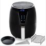 ARIA 5Qt Teflon-Free Premium Ceramic Air Fryer with 2-Tier Stainless Steel Rack, Baking Pan, Skewers and Extended Recipe Book, Premium Black and Stainless Steel Bake, fry, grill, reheat, roast and toast your favorite meats, breakfasts, desserts, vegetables and more faster than ever with the Aria 5 qt. Ceramic Air Fryer featuring a Deluxe Accessory Set and Recipes. It reaches 400° seconds using the most powerful Air Frying technology to cook faster than a traditional, convection, or microwave oven. With no oil, enjoy your favorite flavor-packed, deliciously-crunchy, crispy meals up to 90% less fat, calories and grease, Roast mouth-watering chicken wings, saute sizzling vegetables, grill tender salmon, or bake rich desserts instantly to enjoy and share anytime.Our Ceramic Dishwasher-Safe parts are free of toxins, BPA, PTFE and PFOA so you won't get any harmful effects possible with Teflon. They're also easier to clean and will never peel or flake for life. The Set also includes a Two-Tier Stainless-Steel Rack which doubles your cooking area and allows for cooking different dishes at once, along with 3 Flat Stainless-Steel skewers perfect for vegetables & meats. It also comes with a solid Baking Pan ideal for cakes, omelets, cookies, quiches, brownies, and more! Our Extended Recipe Book has exclusive meals curated for Aria by the champions of ABC's Family Food Fight. It also features your favorite classics and Vegan and Keto meals from TV-Chef Mario Fabbri Finally, buy with confidence as only Aria Air Fryers have a Lifetime Warranty and friendly customer service. Endless culinary adventures await with the Aria 5 qt. Ceramic Air Fryer!. Color: Premium Black and Stainless Steel. 