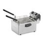 Waring Commercial 8.5 lb. 1800W Professional Deep Fryer with Dual Frying Baskets - 120V Take some pressure off the cook line during the rush with the Waring WDF75RC Compact 8.5 lb. Deep Fryer. It's great for French fries, calamari, dumplings and other small jobs. It heats up quickly and can keep up with orders without a problem. It's durable and easy to clean. Perfect for smaller kitchens with limited counter space. 