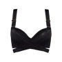 Marlies Dekkers cache coeur push up bikini top   wired padded black - 36D Because of customer feedback we would like to give you some tips on how to fit this garment in the best way. Prepare to fit: 1.Open the fastener on the back. 2.Move the sliders to loosen the straps. 3.Take the crossed panels out of the loops. TIP:Cut the yarn loops before you start wearing the bikini top. They were there to keep the straps in place during transportation. How to get the perfect fit: 1.Put on the bikini top and adjust the shoulder straps to your liking.  2.Cross the front panels and make a bow on your back. The tighter the knot, the deeper the decolleté. 3.Play with both the crossed panels on the front and the shoulder straps, especially if the neckline of the cup feels a bit snug or loose. 4.Do you need advice about the fit? Contact us. Turn the beach into your catwalk with this beautiful black push up bikini top. The matte black fabric contrasts with a glossy fabric which feels and looks incredibly sensual on your skin. The broad shoulder straps provide extra comfort and the padding gives you extra support. The wires and small cushions in the bikini top give you a dazzling deep décolleté. Steal the show with this elegant yet incredibly comfortable black bikini top! 