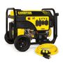 Champion Generators Champion 7500-Watt Generator with Cord The Champion Power Equipment 7500-Watt Portable Generator is designed with your safety and convenience in mind. A cost-effective solution that delivers power and peace of mind, this generator will provide all the backup power you need for power outages and emergencies. For projects, the 420cc Champion single-cylinder OHV engine has what it takes to handle the multiple power tools and large equipment you need to get the job done. The included 25' generator extension cord splits your power into four household outlets so you can extend your power. You'll appreciate the handy electric start with included battery, plus Cold Start Technology ensures a quick start in cold weather. The Intelligauge monitors voltage, frequency, and operating hours, while the foldaway U-shaped handle and never-flat tires make it a cinch to move your power where you need it. At 9375 starting watts and 7500 running watts, this unit can handle it all in an outage - lights, refrigerator, modem/router, security system, window AC, furnace blower, TV, computer, phone charger, and more. Not only that, but the Volt Guard built-in surge protector prevents overloads and keeps your equipment safe from spikes in voltage. All the outlets have covers for protection and include four 120V 20A GFCI protected household outlets (5-20R), a 120/240V 30A locking outlet (L14-30R), and a 120/240V 50A outlet (14-50R).Fill up the 5.7-gallon tank of gasoline and enjoy up to 8 hours of power at 50% load. From 23', the noise level is 74 dBA, a bit louder than a vacuum cleaner. Designed with a low oil shut-off sensor, this unit has a 1.2-quart oil capacity (recommended 10W-30).This generator is EPA certified and CARB compliant. Backed with a 3-year limited warranty and FREE lifetime technical support. Includes25' Extension CordEngine OilBatteryWheel KitOil FunnelSpecsDimensions: 27.3 L x 20.6 W x 22.2 HWeight: 203 lbs. Starting Watts: 9375Running Watts: 7500Starting Amps: 78.1A at 120V / 39.1A at 240VRunning Amps: 62.5A at 120V / 31.3A at 240VRun Time at 1/2 Load: 8 hou 