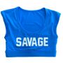 Savage Barbell Sports Bra - Crop Tee Sports Bra - Sapphire Blue Crop it like its hot. Our Crop Tee Sports Bra is so SAVAGE and stylish, it is sure to turn heads at the gym. It offersmedium support and coverage for athletes who want optimal comfort and freedom in a bra. Made with the perfect Nylon/Spandex blend that is moisture-wicking, breathable, antibacterial, and gives you all the 4-way stretch you will ever need. Removable inserts also will allow you to adjust your new bra to your preferred shape and level of support. Details: Medium Support Medium Coverage Size Guide Size:     Extra Small    Small    Medium     LargeBust:    30-32          33-35     36-37       38-40  Chest Measurements:Measure under arms around at the fullest part of the bust. Be sure to keep tape level across your back and comfortably loose. Care Instructions:For best results hand wash and hang dry. 