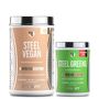 Steel Fit Vegan Essentials Bundle Plant-Based Essentials for Overall Health*Fuel your active lifestyle with the combination of Steel Greens and Steel Vegan.*This supplementbundle is an easy and delicious way to provide your body with valuable muscle-building vegan protein and valuable... 