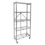 OrigamiRack RPR Series: 5-Shelf Slim Pantry Rack Unfolds in under 5 seconds - 100% Pre-Assembled with no tools, assembly or significant time required Folds flat for easy storage and portability; minimal space required to easily store in your garage, closet, under your bed or behind doors Made of heavy duty commercial grade powder coated steel and includes 4 professional grade caster wheels for easy mobility (2 wheels feature smart-lock function) along with 4 wooden inserts for a flat surface inlay Holds up to 100 pounds total (25 lbsshelf) Dim 