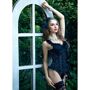 TooTimid Black Faux Fur & Lace Corset -One Size Includes: Stockings 