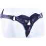TooTimid Nevada Double Strap Harness With adjustable buckles and easy-to-pull D-rings, this Nevada Connoisseur Harness helps you reign in control with an equestrian flair. Designed for optimal comfort and fit, this harness has two straps that secure against the outer and upper rear, leaving access for penetration. Adjust the size easily, anywhere from 30-50 with the buckles on the upper band and pull the D-rings to adjust lower portion. Simply adjust the harness until its snug against the body for stable thrusting action. Interchan 