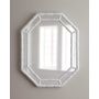 White Octagonal Mirror - Size: unisex Bamboo-textured mirror. Resin frame. High-gloss white finish. Hooks on back for hanging. 25.5 W x 3 D x 33 T. Imported. 