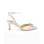 Badgley Mischka Kaley Pumps - Size: 6B - IVORY Badgley Mischka pumps in satin, topped with a crystal brooch 2.5  / 65mm stiletto heel Ankle strap with adjustable buckle Pointed toe Leather outsole Lining: Leather Imported 