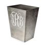 Mike & Ally Eos Monogram Straight Wastebasket with Liner - Size: unisex Rectangle wastebasket with liner. Wood/epoxy resin/gold leaf. PVC liner. 8.75 W x 7 D x 11.5 T. Made in the USA of imported materials. 