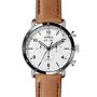 Shinola Men's 45mm Canfield Sport 3-Eye Chrono Calendar Watch w/ Leather Strap - Size: male Shinola sport watch from the Canfield Collection. 45mm stainless steel case with ceramic bezel. 20mm topstitched leather strap with buckle. Matte white velvet dial with calendar function. Hours, minutes, seconds. 5040.F quartz movement. Sapphire crystal window. Water resistant to 5 ATM. Assembled in USA with Swiss parts. 