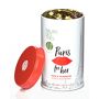 Palais des Thes Paris For Her Loose Leaf Tea Tin - Size: unisex Rose & raspberry green loose-leaf tea. Makes up to 50 cups of tea. Canister size: 3.5 Dia. x 5 T. Ingredients: Tea, spices, flowers and herbs. Nutritional information: all-natural, non-GMO, no sugar added. Made in France. 