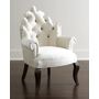 Haute House Isabella Chair - ANTIQUE WHITE EXCLUSIVELY OURS. Handcrafted chair with deep button tufting on back. Alder wood frame with hand-painted finish. Polyester/rayon upholstery. 29 W x 28.5 D x 41 T; seat, 18.5 T. Made in the USA of imported materials. Boxed weight, approximately 46 lbs. 